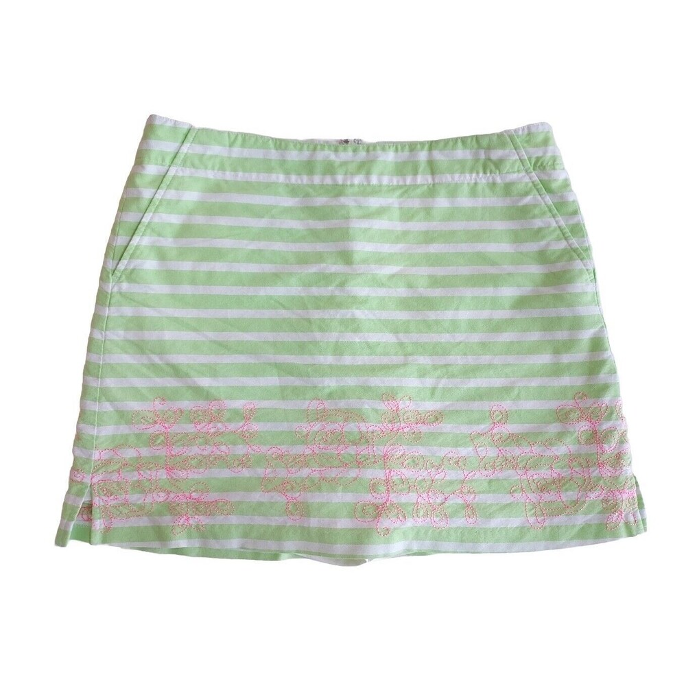 Lady Hagan Lime Green & White Striped Golf Skort W/Pink Embroidery Size 8